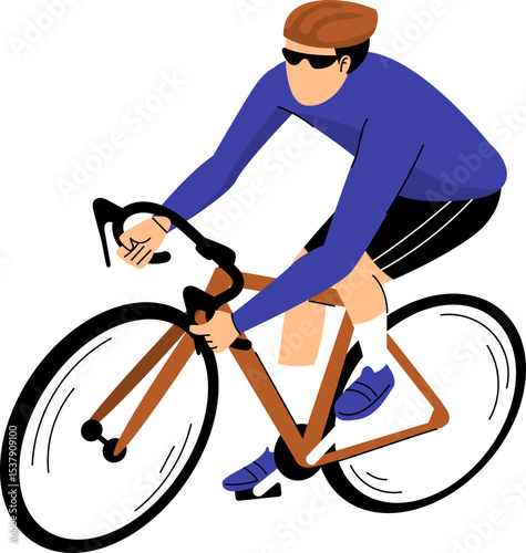 Professional Cyclist Riding Bike Vector Illustration