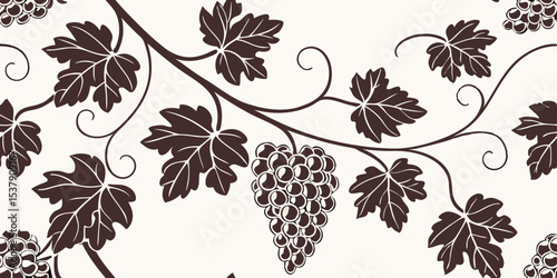 Luxury seamless wine vector pattern featuring grape clusters and leaves  