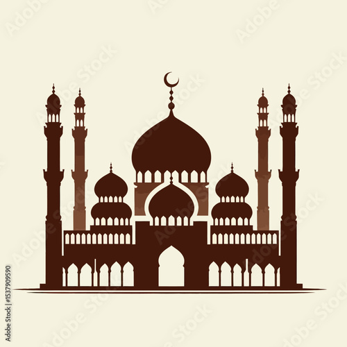 Mosque Silhouette Vector Illustration – Islamic Architecture with Minarets and Dome