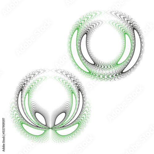 Gradient ring trio. Circular shape vector. Green and black blend. Soft glowing figure.