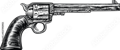 Hand drawn musket pistol with wooden grip. Flintlock gun in retro sketch style. Best for tattoo and pirate designs. 