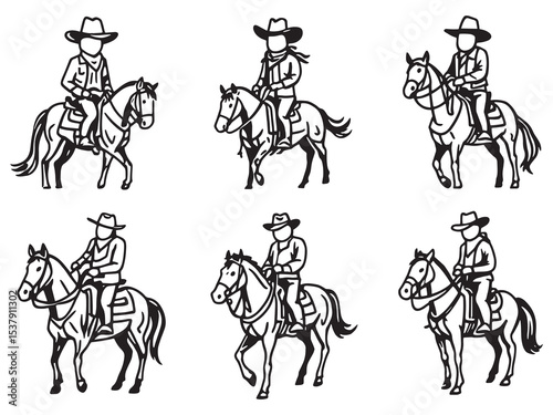 cowboys riding simple line art
