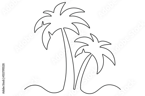Palm tree icon in continuous one line art drawing style for tropical nature hand drawn design
