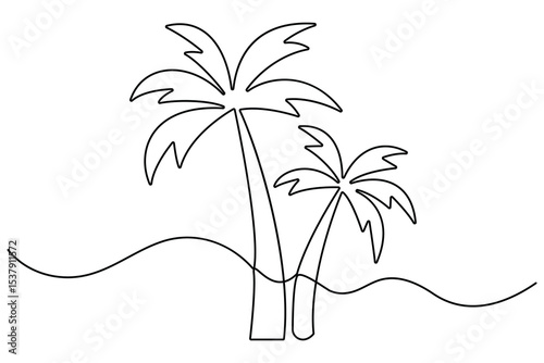 Palm tree icon in continuous one line art drawing style for tropical nature hand drawn design
