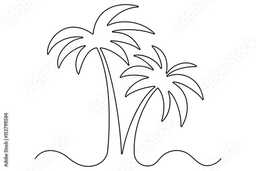Palm tree icon in continuous one line art drawing style for tropical nature hand drawn design
