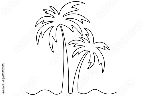Palm tree icon in continuous one line art drawing style for tropical nature hand drawn design

