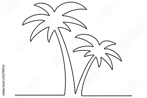 Palm tree icon in continuous one line art drawing style for tropical nature hand drawn design
