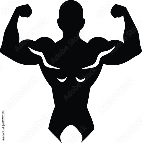 Bodybuilder flexing silhouette vector illustration - Gym and fitness icon
