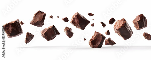 Chocolate Pieces Falling White Background