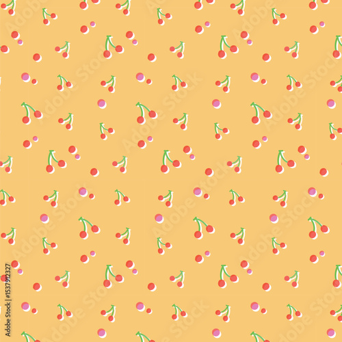 版ずれ風手描きチェリーのシームレス背景パターン