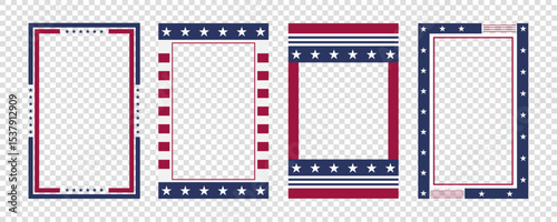 Set of Patriotic Frames with USA Colors, Red, White, and Blue.
