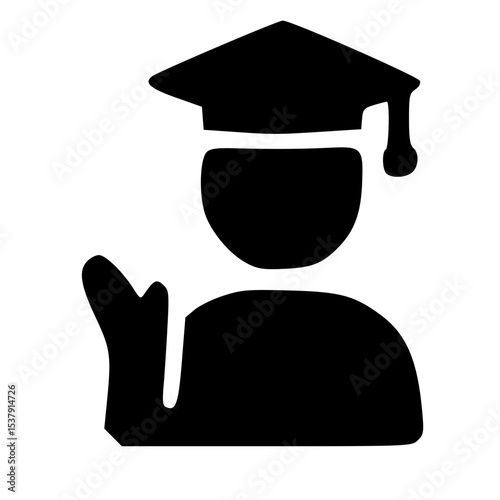 Simple Black Silhouette Graduate Person Wearing Mortarboard Cap Icon
