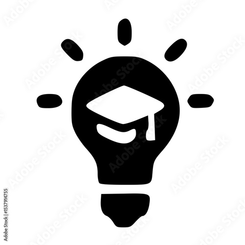 Minimalist Silhouette Graduation Cap in Light Bulb Shape Education Icon