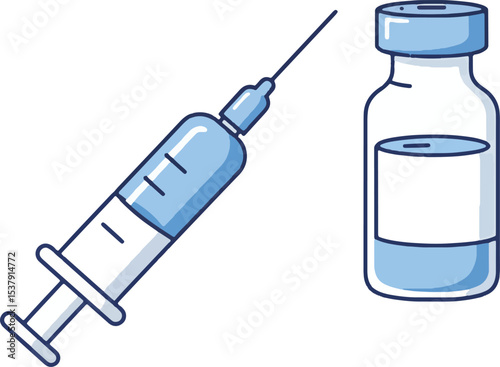 Medical Syringe and Vaccine Vial Illustration of Injection and Vaccination