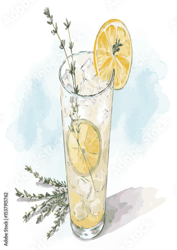 Cold lemonade, water, and lemon water drinks with ice and fresh fruit slices isolated on white