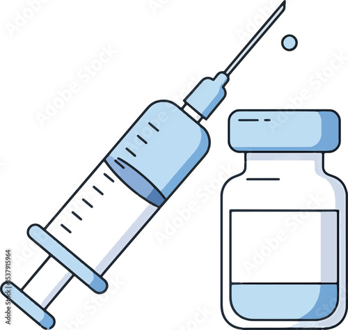 Medical Injection Syringe and Vaccine Vial Illustration