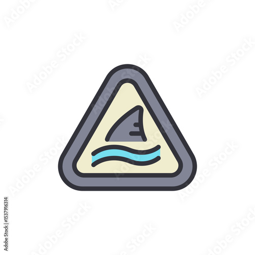 A Shark Warning Sign Depicting Fin With Wave On Transparent Surface
