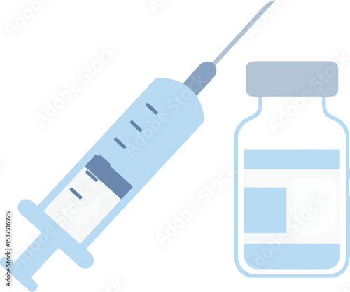 Medical Injection Syringe and Vaccine Vial Illustration