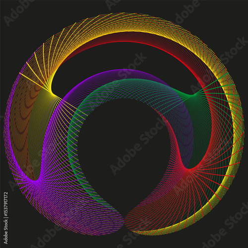 Color arc figure. Rainbow spiral form. Vector circular shape. Abstract illusion icon.