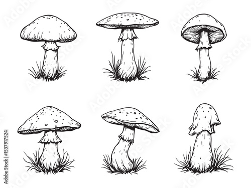 Forest mushroom Line Art Illustration