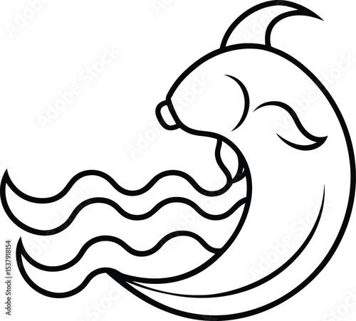 Japanese Koi Fish Inspired Wave Design with Elegant Line Flow Representation