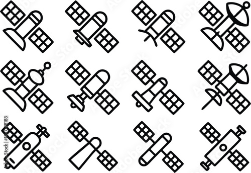 Space station outline icons a single icon design for space exploration themes