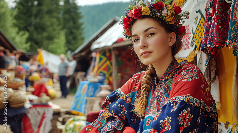 Fototapeta premium Illustration of Mountain Culture at Carpathian Folk Crafts Event – AI Generated