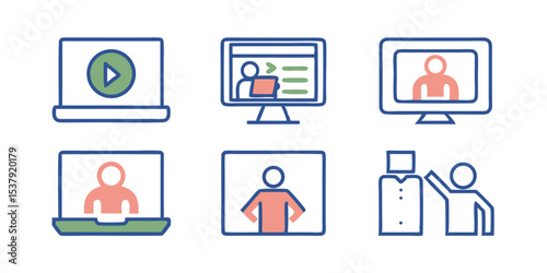 Digital Communication Icons Set Video Conference Online Meeting Webinar Remote Work and Virtual Event Graphics