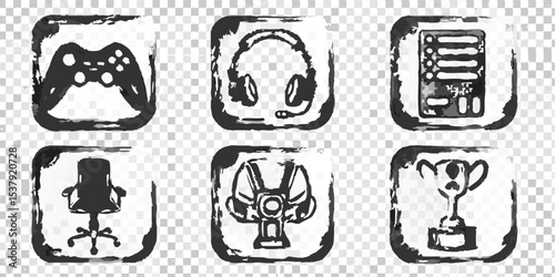 Digital Gaming Icon Set Controller Headset Checklist Chair VR Gear Trophy Game Dev UI Kit UX Elements Design