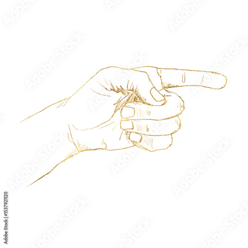 Vector doodles in the form of a hand gesture, highlighted on a white background. Arrow index finger. The texture of writing materials. Handwritten drawings and pencil strokes.