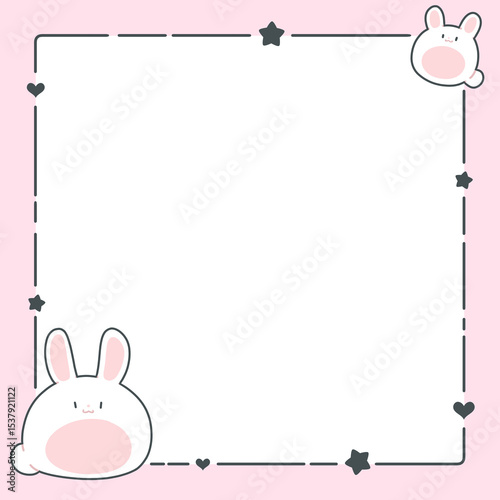 Cute memo template for writing messages, decorated with cute rabbits, stars and hearts.