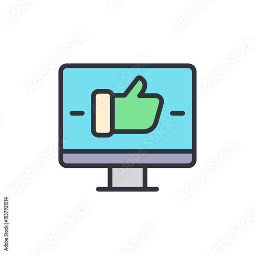 Depiction Of A Desktop Computer Displaying A Thumb Up On Screen