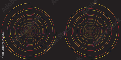 Abstract circle line pattern spin blue green light isolated on black background in the concept of music, technology, digital