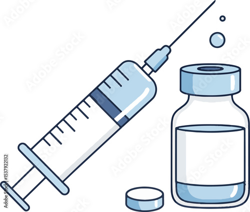 Medical Syringe and Vaccine Vial Illustration of Vaccination