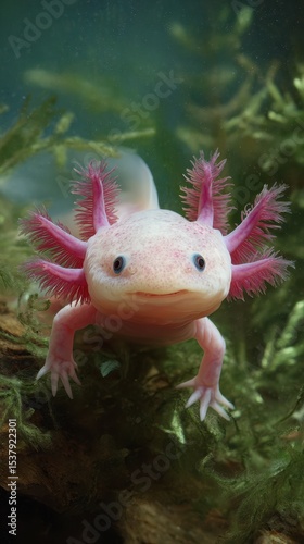 Close-up view of a pale pink aquatic salamander.