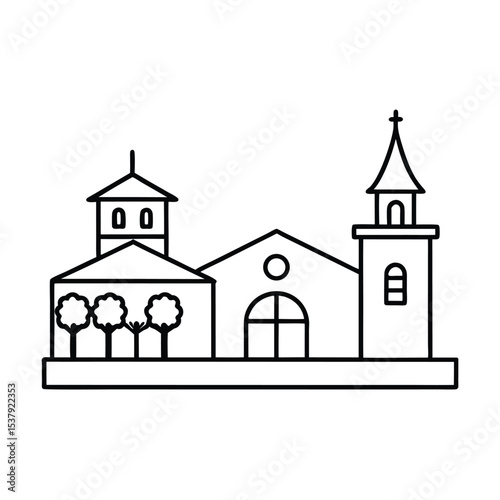 Charming town square scene illustration buildings trees people and a vibrant atmosphere