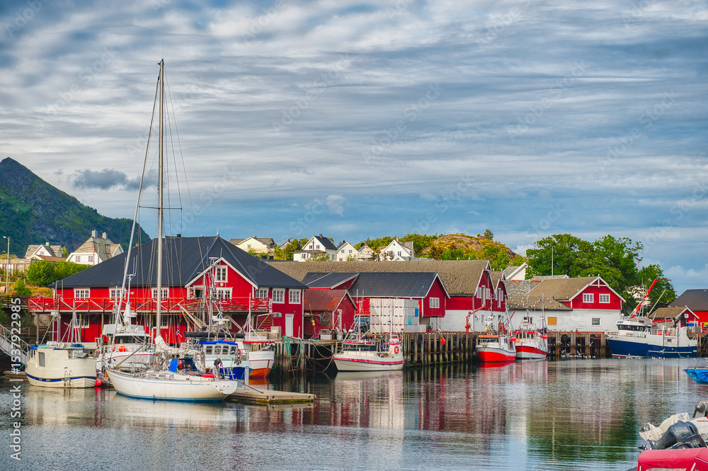 Fototapeta premium Sorvagen is a fishing village in Moskenes Municipality in Nordland county, Lofoten Islands, Norway.