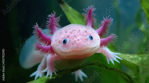 Close-up view of a pink axolotl in its aquatic habitat.
