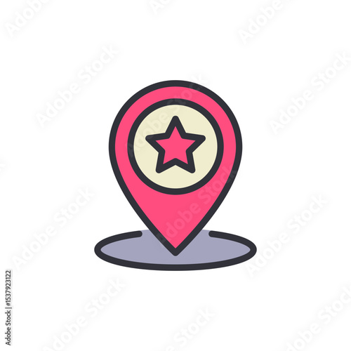 Illustrative Location Icon Featuring A Centered Star Emblem Design