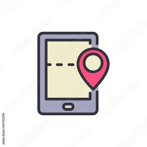 Navigation App On A Phone With Pink Location Pointer And Route