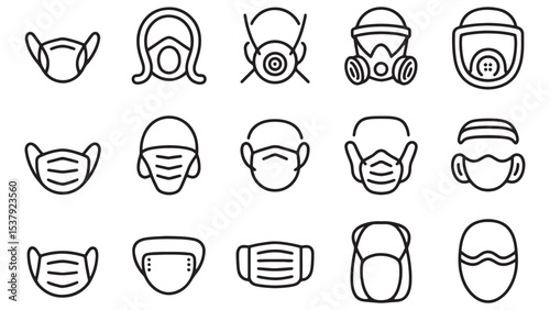 Collection of Protective Face Mask Icons EPS Vector Graphics for Design Projects