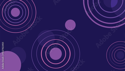 Abstract background with purple circles and rings on a dark purple gradient backdrop design element