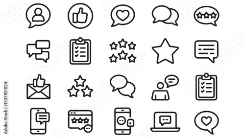 Collection of 25 Line Icons Feedback, Review, Rating, Communication, and Messaging Symbols - EPS Vector Graphics