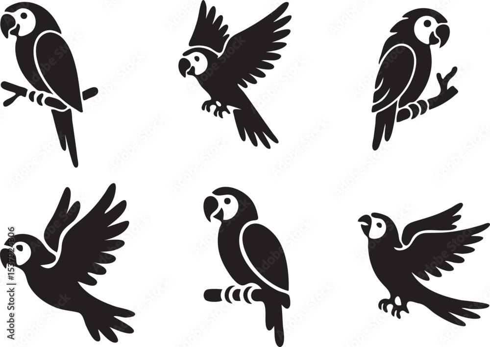 Obraz premium Parrot Bird Silhouette Icon Set
