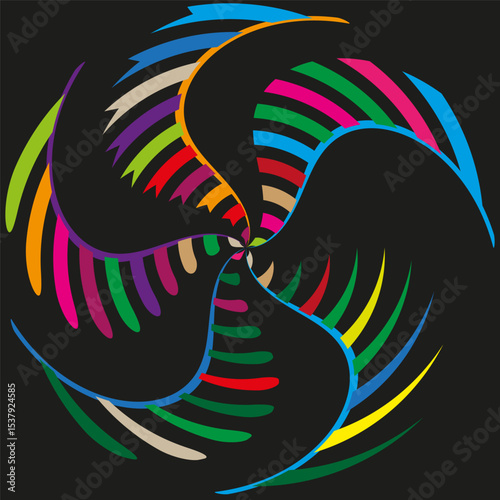 Spiral wave pattern. Dynamic swirl design. Vector flowing motion. Colorful curved lines.