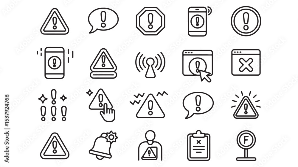 Fototapeta premium Comprehensive Warning & Alert Icon Set EPS Vector Graphics for Websites and Applications