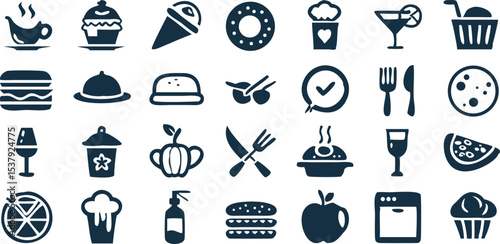 Culinary Icons Vector Food and Drink Collection Gastronomy Symbols Restaurant Menu Design Foodie Artwork