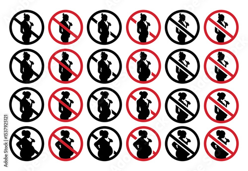 Set of no alcohol during pregnancy sign with different body shapes