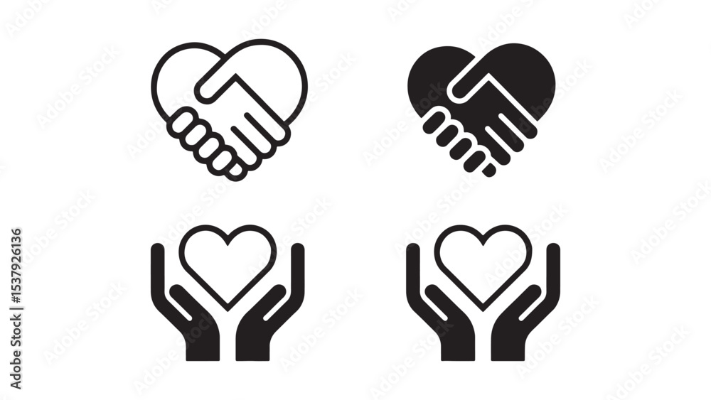 Obraz premium Heart Hands Icons Set Vector EPS Illustrations of Love, Care, and Support for Design Projects