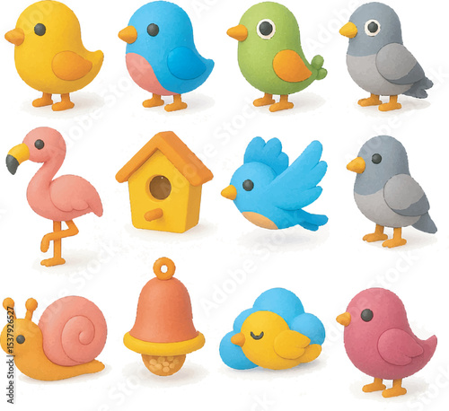 set of birds 3d icon - cute minimalist icon set